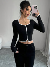 CONTRAST DECOR BUTTON ELEGANT SLIM FIT T-SHIRT FOR WOMEN